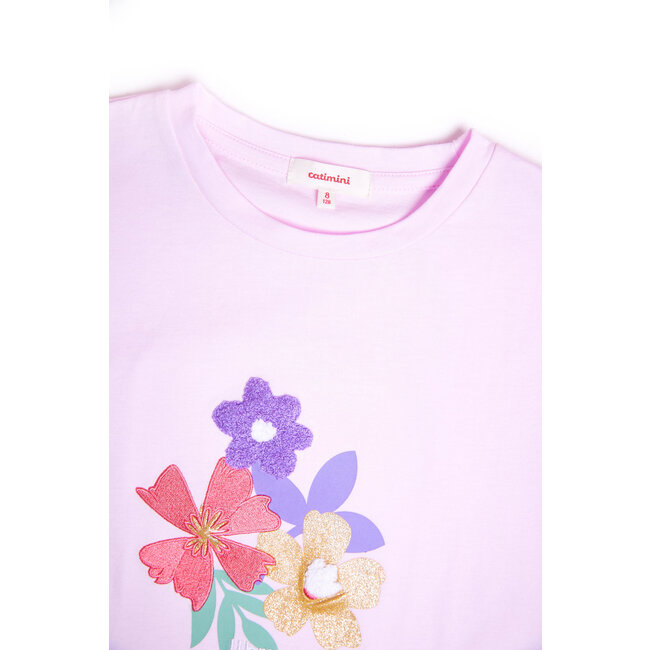 CATIMINI GIRLS SS TEE W/ MULICOLORED FLORAL GRAPHIC