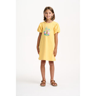 CATIMINI GIRLS PUFF SLV COTTON DRESS W/ JUNGLE GRAPHIC PRINT