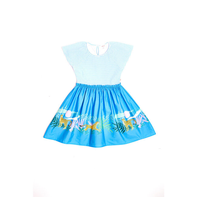 CATIMINI GIRLS SS BI-MATERIAL DRESS W/ STRIPED TOP