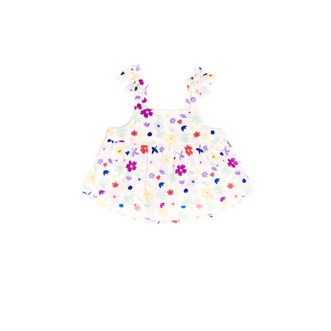 CATIMINI GIRLS MULTICOLORED FLORAL TANK W/ BOWS ON SHOULDERS