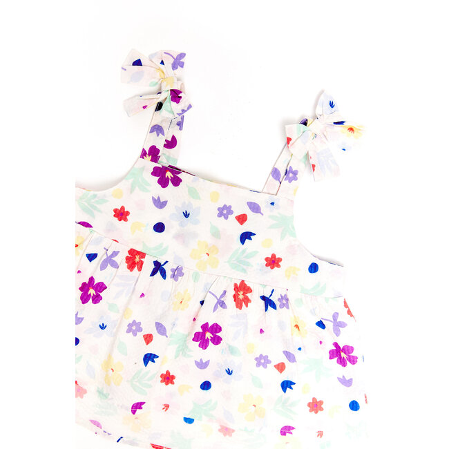 CATIMINI GIRLS MULTICOLORED FLORAL TANK W/ BOWS ON SHOULDERS