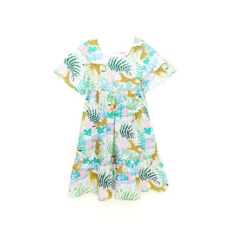 CATIMINI GIRLS SS COTTON DRESS W/ ALLOVER JUNGLE PRINT