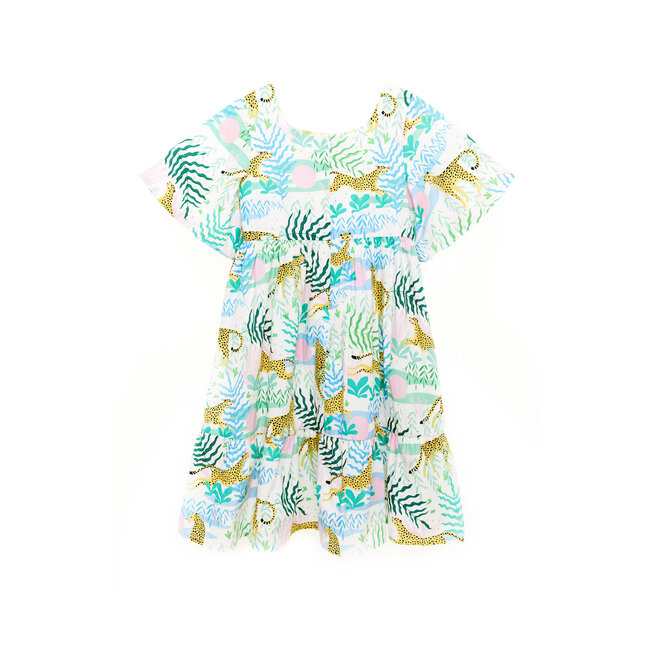 CATIMINI GIRLS SS COTTON DRESS W/ ALLOVER JUNGLE PRINT