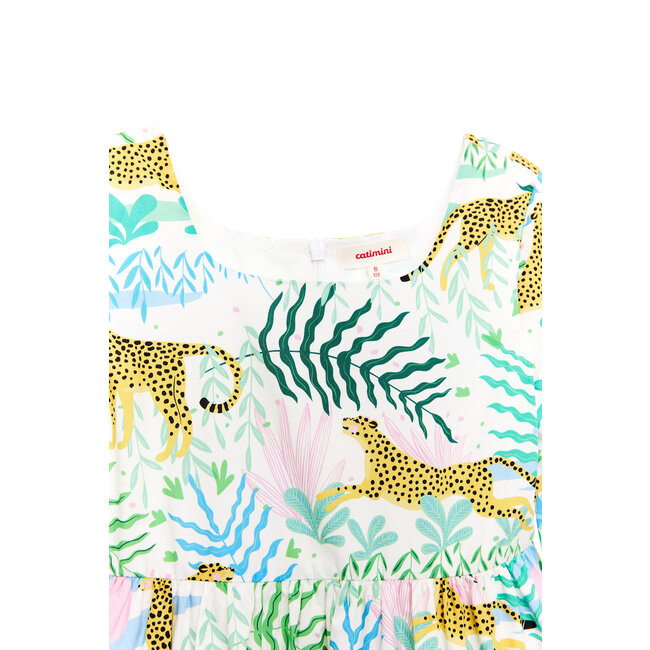 CATIMINI GIRLS SS COTTON DRESS W/ ALLOVER JUNGLE PRINT
