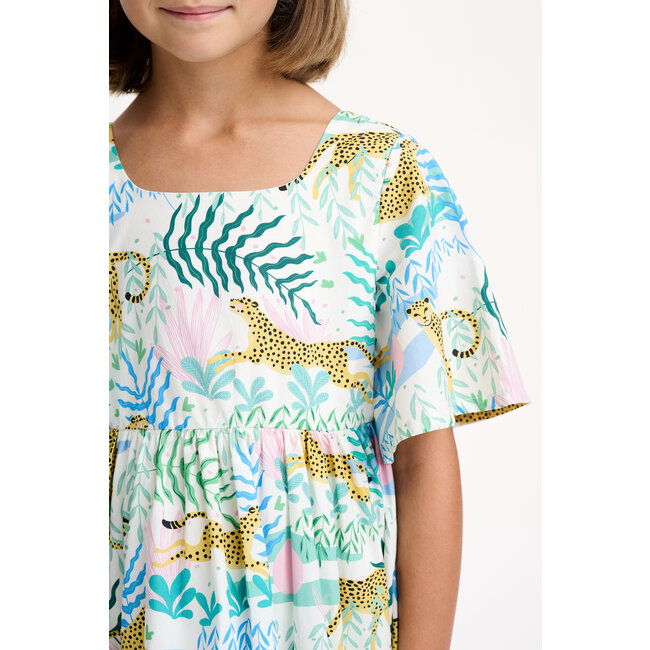 CATIMINI GIRLS SS COTTON DRESS W/ ALLOVER JUNGLE PRINT