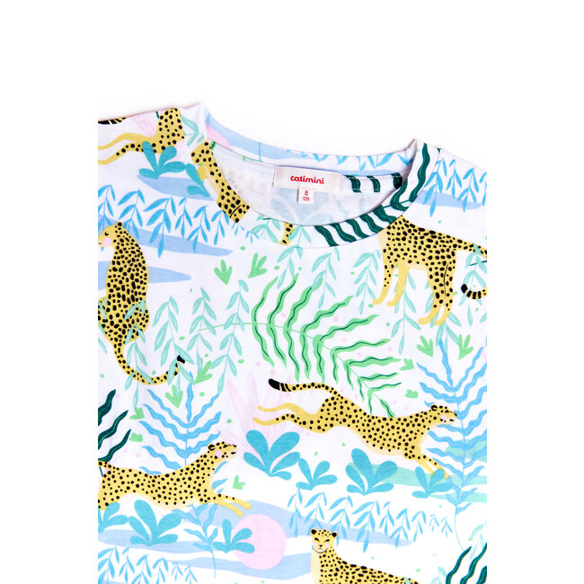 CATIMINI GIRLS SS TEE W/ ALLOVER JUNGLE PRINT