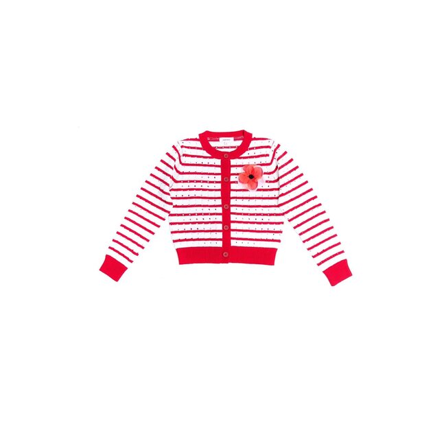 CATIMINI GIRLS STRIPED CARDIGAN W/ MESH FLOWER DETAIL