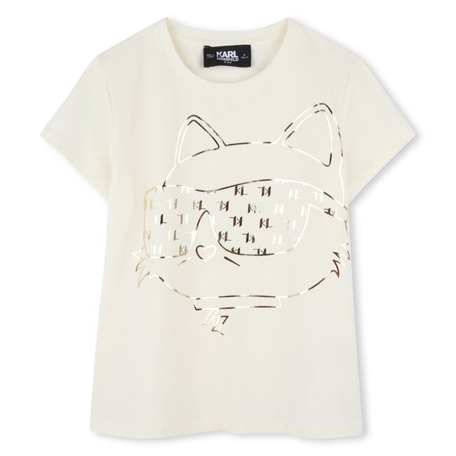KARL LAGERFELD GIRLS IVORY SHORT SLEEVES TEE-SHIRT