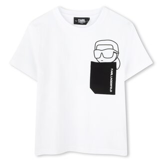 KARL LAGERFELD BOYS WHITE SHORT SLEEVES TEE-SHIRT WITH POCKET GRAPHIC