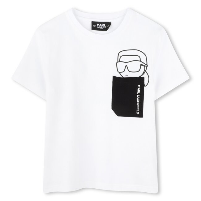 KARL LAGERFELD BOYS WHITE SHORT SLEEVES TEE-SHIRT WITH POCKET GRAPHIC