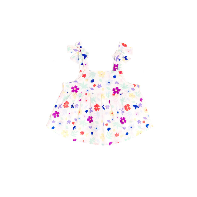 CATIMINI GIRLS MULTICOLORED FLORAL TANK W/ BOWS ON SHOULDERS