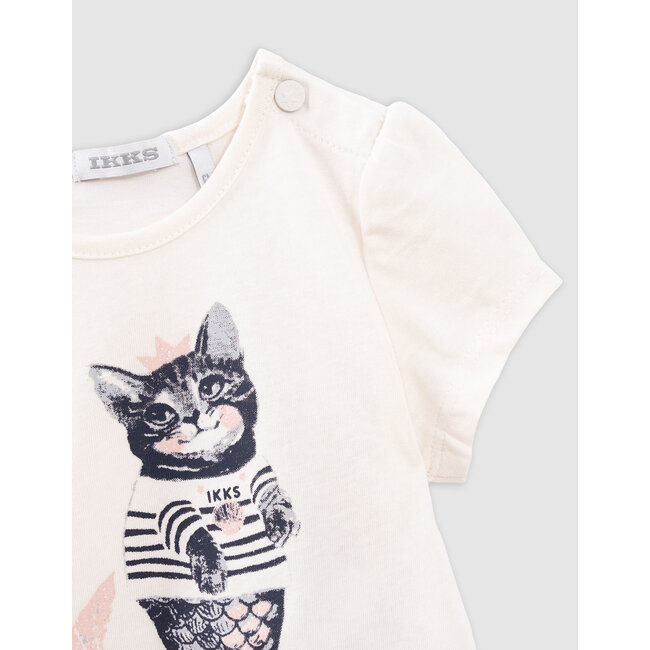 IKKS Ecru organic cotton cat-siren glitter t-shirt baby girl