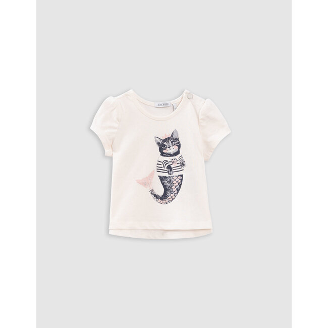 IKKS Ecru organic cotton cat-siren glitter t-shirt baby girl