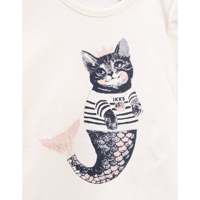IKKS Ecru organic cotton cat-siren glitter t-shirt baby girl