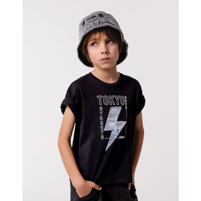 IKKS Black T-shirt with lenticular lightning motif for boys