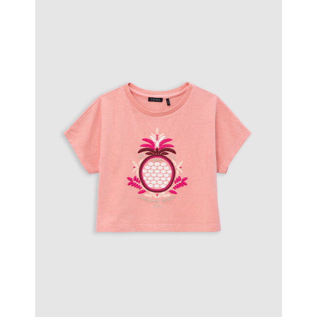 IKKS Girl's coral maxi embroidered pineapple t-shirt