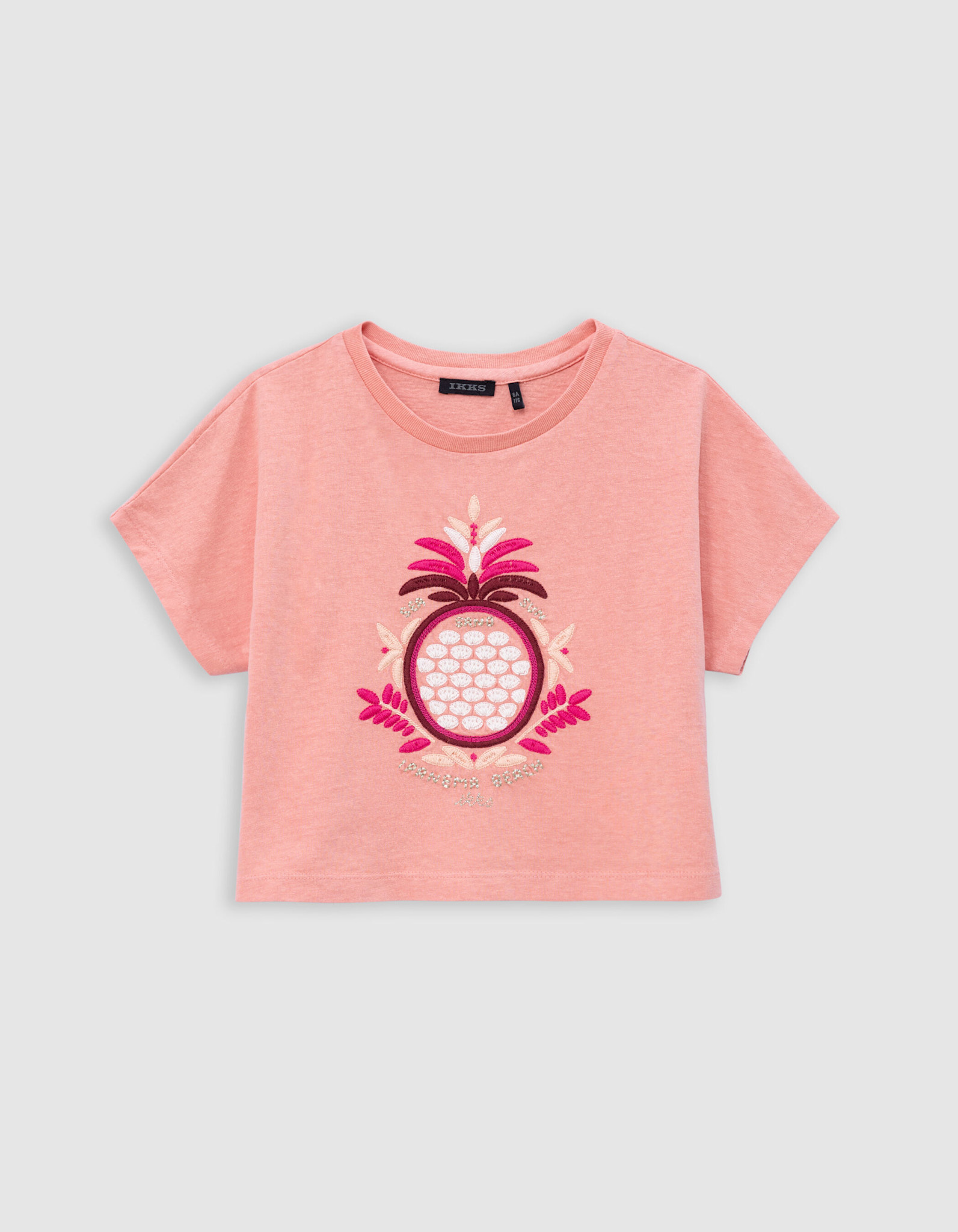 ●PINK PINEAPPLE● WAVE LACE TSIVORY m1037_1173262 Girl's coral maxi embroidered pineapple t-shirt | IKKS