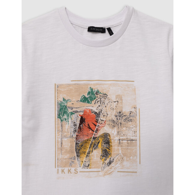IKKS Men's white organic cotton tiger head t-shirt for boy