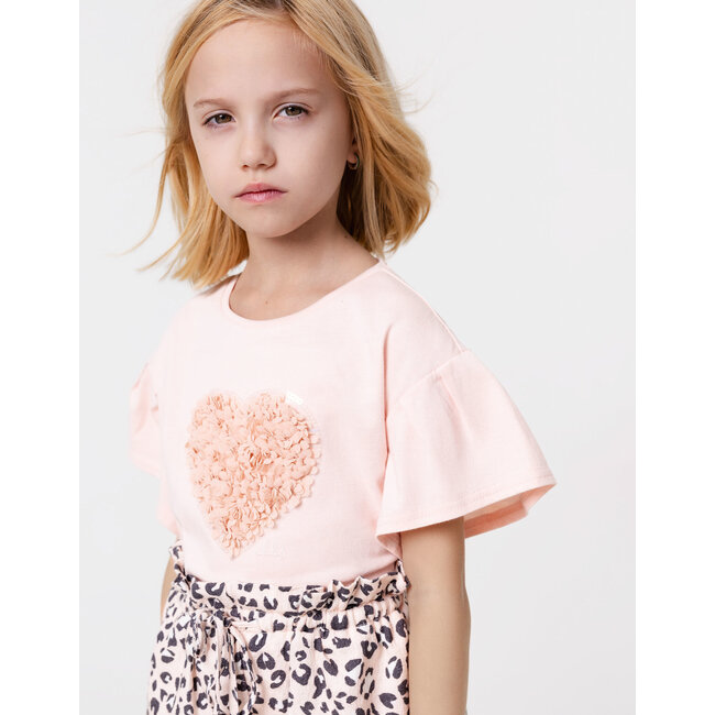 IKKS Pink t-shirt organic cotton heart relief girl