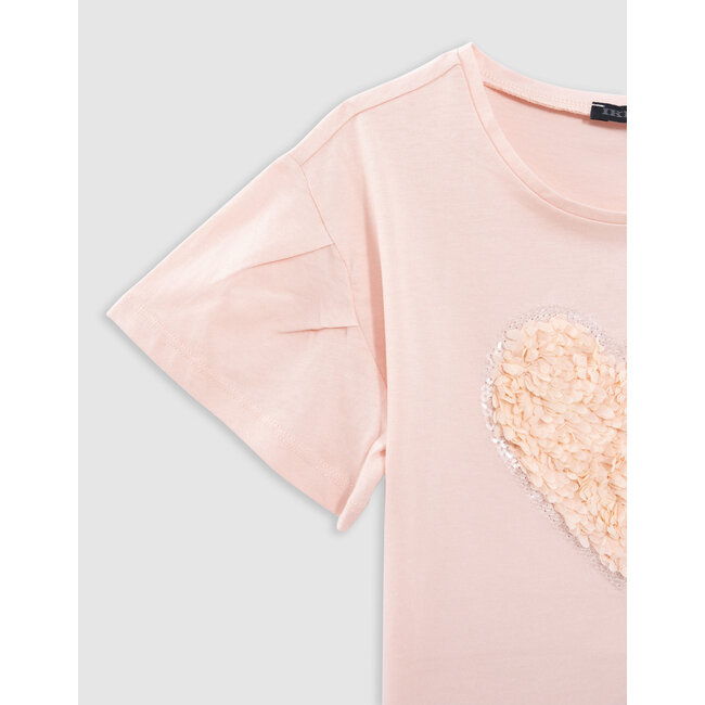 IKKS Pink t-shirt organic cotton heart relief girl