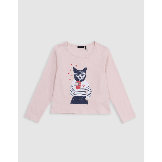 IKKS Pink t-shirt organic cotton cat in sailor for girl