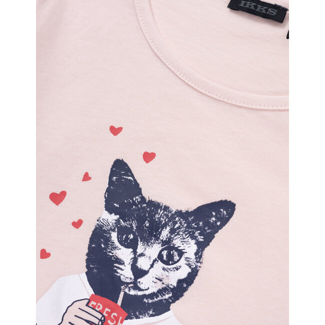IKKS Pink t-shirt organic cotton cat in sailor for girl