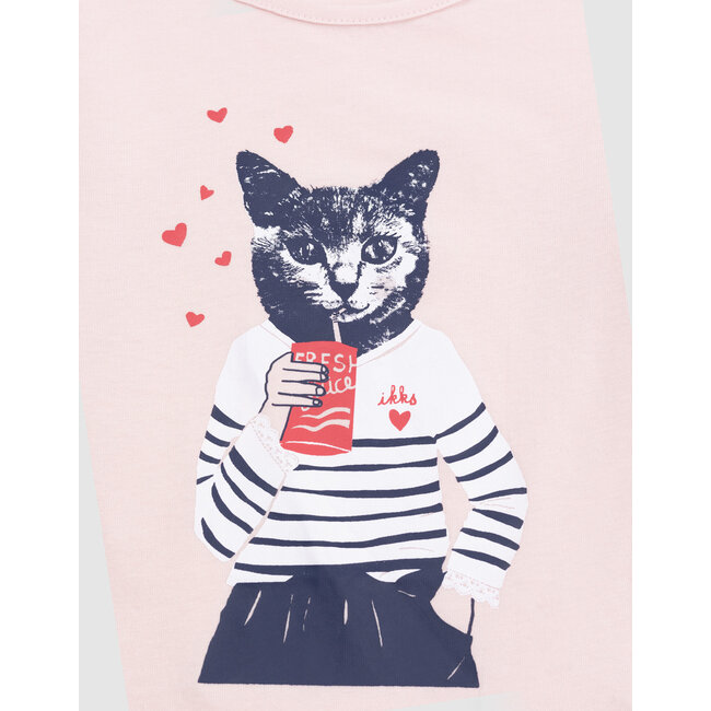 IKKS Pink t-shirt organic cotton cat in sailor for girl