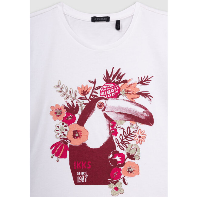 IKKS White t-shirt organic cotton toucan-flowers girl