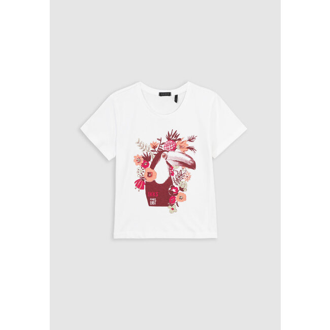IKKS White t-shirt organic cotton toucan-flowers girl