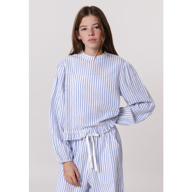 IKKS Blue stripes blouse with lace collar and basque for girl