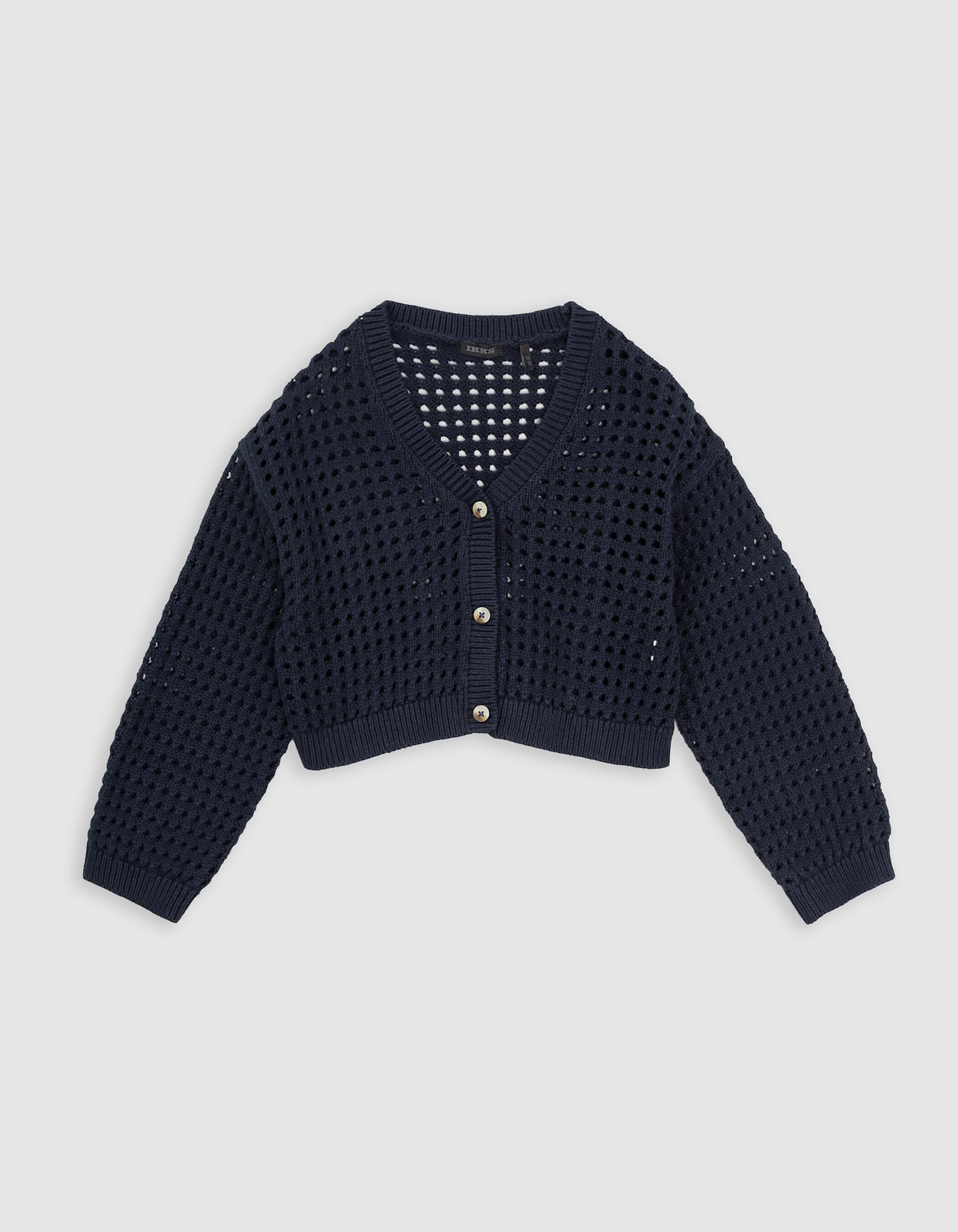 Navy cardigan organic cotton openwork knit for girl IKKS Canada