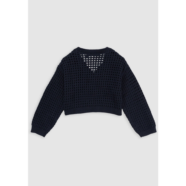 IKKS Navy cardigan organic cotton openwork knit for girl