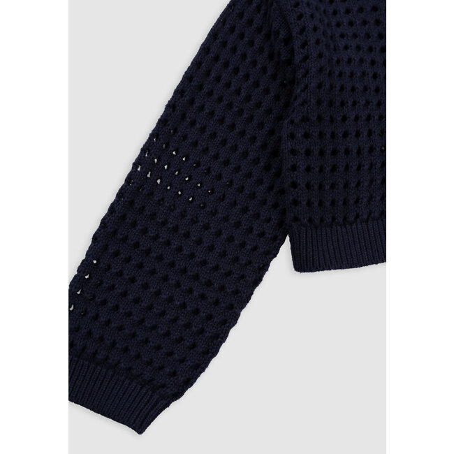 IKKS Navy cardigan organic cotton openwork knit for girl