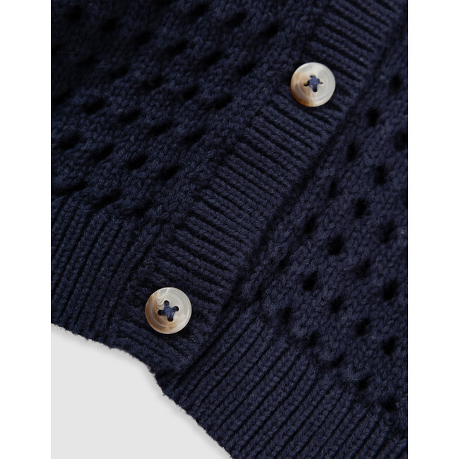 IKKS Navy cardigan organic cotton openwork knit for girl