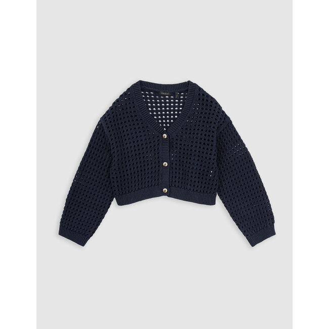 IKKS Navy cardigan organic cotton openwork knit for girl