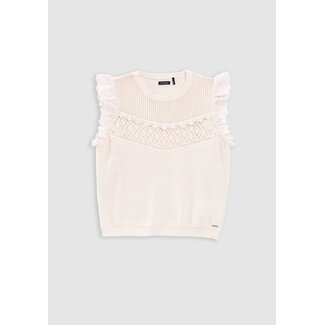 IKKS Girl's ecru sweater with lace knit and ruffles