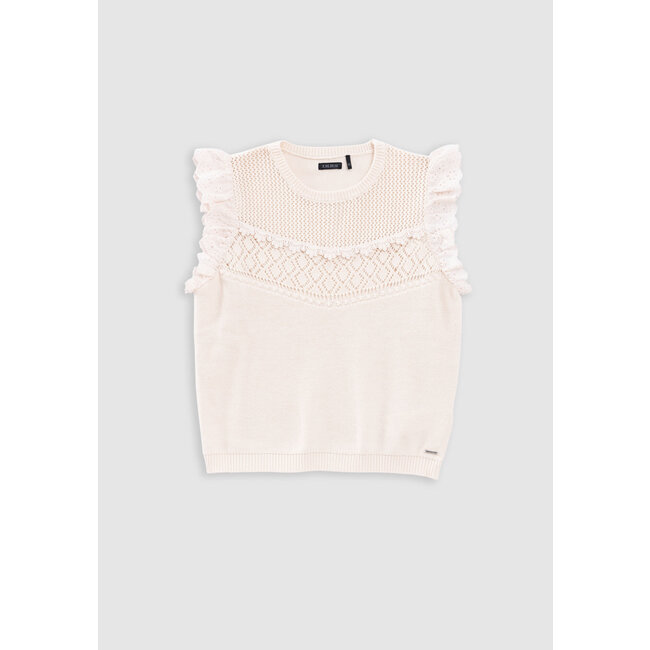 IKKS Girl's ecru sweater with lace knit and ruffles