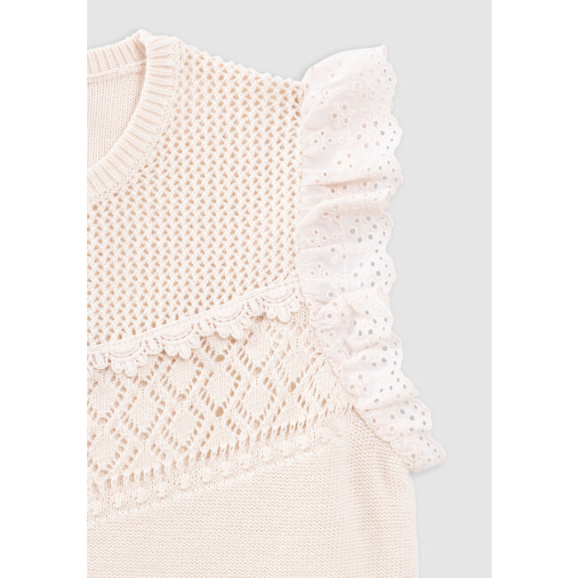 IKKS Girl's ecru sweater with lace knit and ruffles