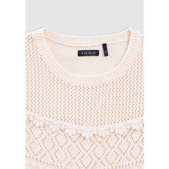 IKKS Girl's ecru sweater with lace knit and ruffles