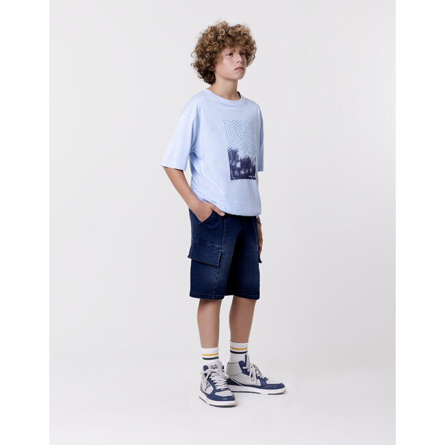 IKKS BATTLE blue denim Bermuda shorts battle shape for boy