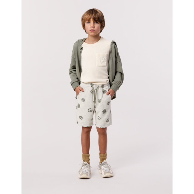 IKKS Boy's peace and love khaki terrycloth Bermuda shorts