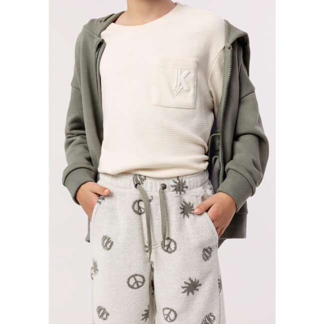 IKKS Boy's peace and love khaki terrycloth Bermuda shorts