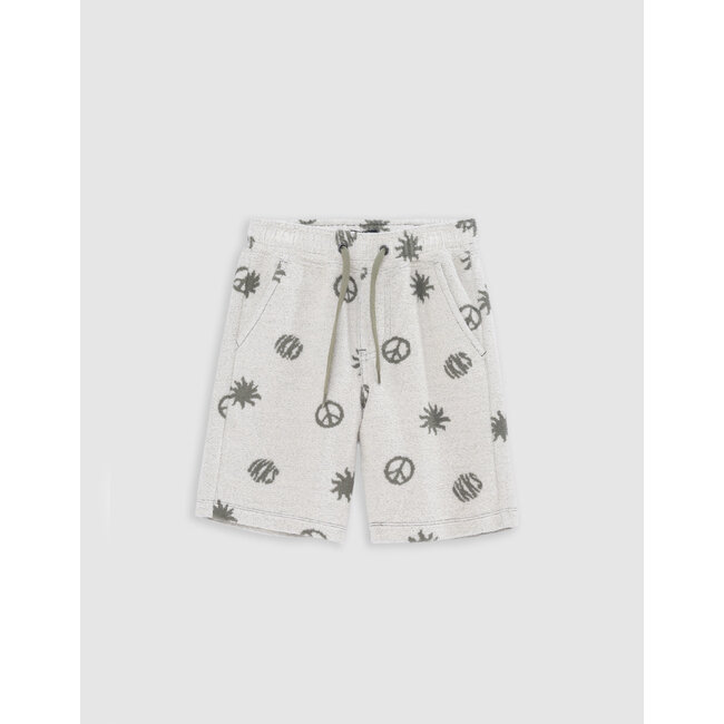 IKKS Boy's peace and love khaki terrycloth Bermuda shorts