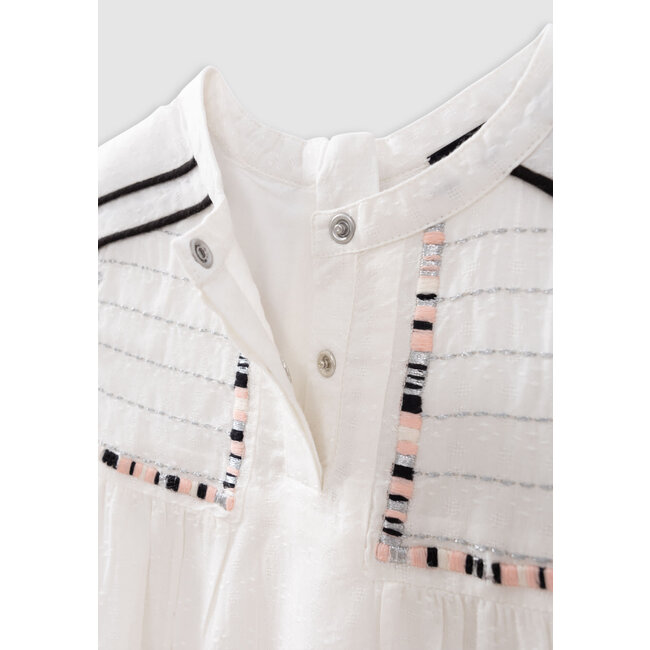 IKKS Ecru jacquard embroidered bib dress for girl