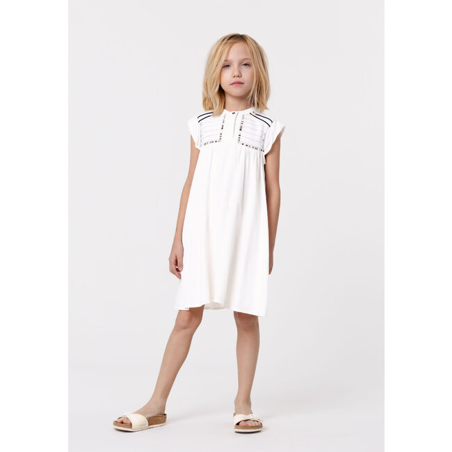 IKKS Ecru jacquard embroidered bib dress for girl