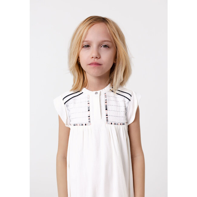 IKKS Ecru jacquard embroidered bib dress for girl