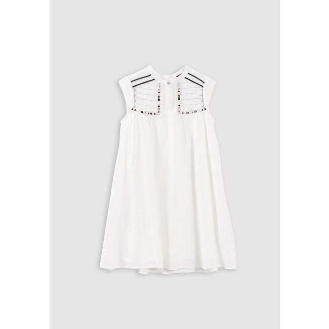 IKKS Ecru jacquard embroidered bib dress for girl