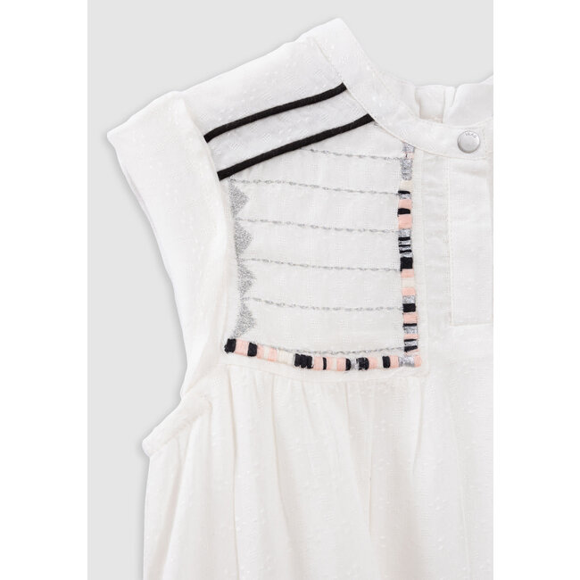 IKKS Ecru jacquard embroidered bib dress for girl