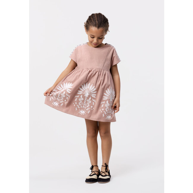 IKKS Pink dress with embroidered shoulders and front for girl