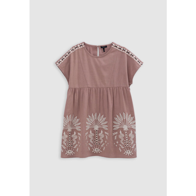 IKKS Pink dress with embroidered shoulders and front for girl